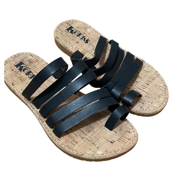 KORKS Women's 6 Black Shay Strapy Faux Leather Slip‎ on Comfort Sandal - Picture 1 of 5